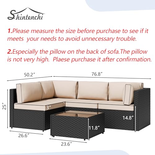 5 Pieces PE Wicker Outdoor Sectional Sofa with Glass Coffee Table C45938