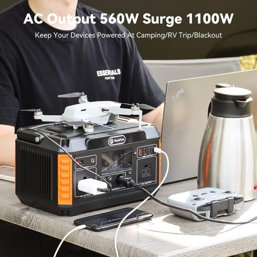 560W Portable Power Station, 520Wh/140400mAh, 2x110V/560W AC Outlets, 5xDC Output, 4xUSB Outputs, Lithium Battery Pack O24001