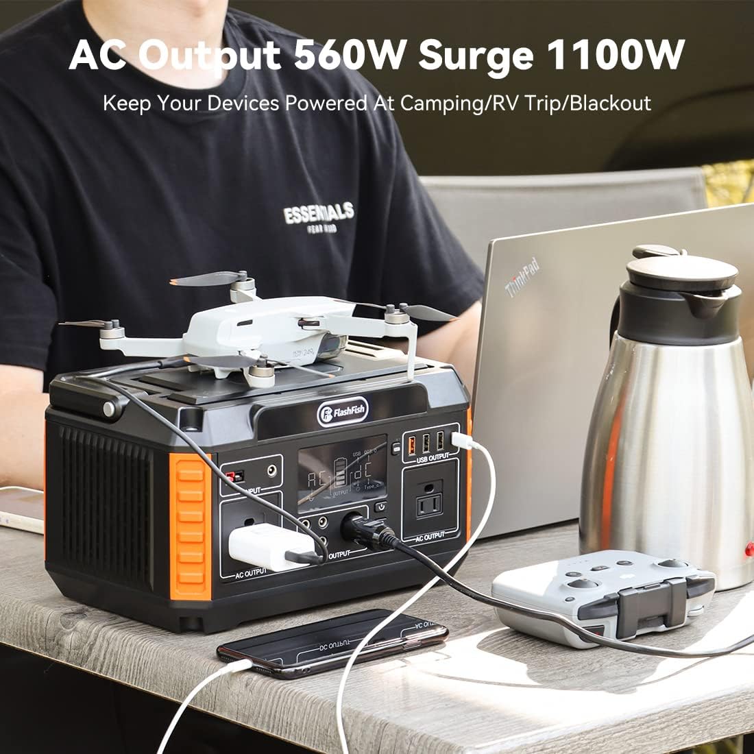 560W Portable Power Station, 520Wh/140400mAh, 2x110V/560W AC Outlets, 5xDC Output, 4xUSB Outputs, Lithium Battery Pack O24001