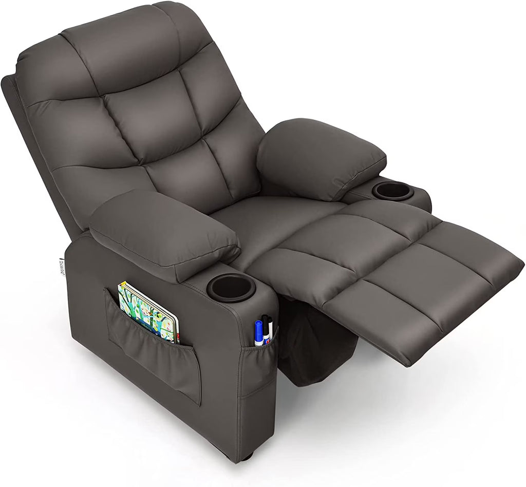 Brown PU Leather Kids Recliner Chair with Cup Holder D988482