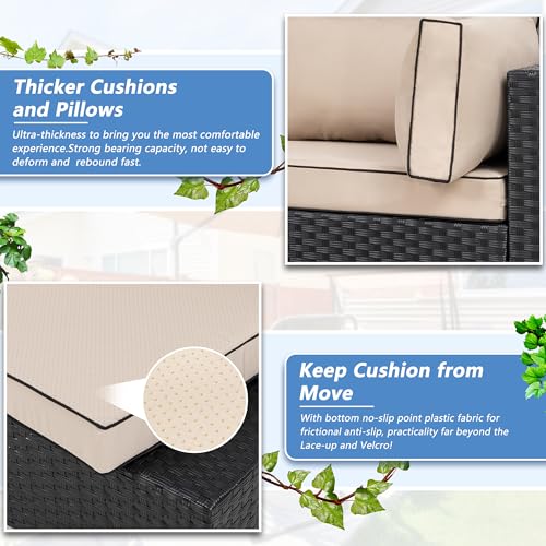 5 Pieces PE Wicker Outdoor Sectional Sofa with Glass Coffee Table C45938