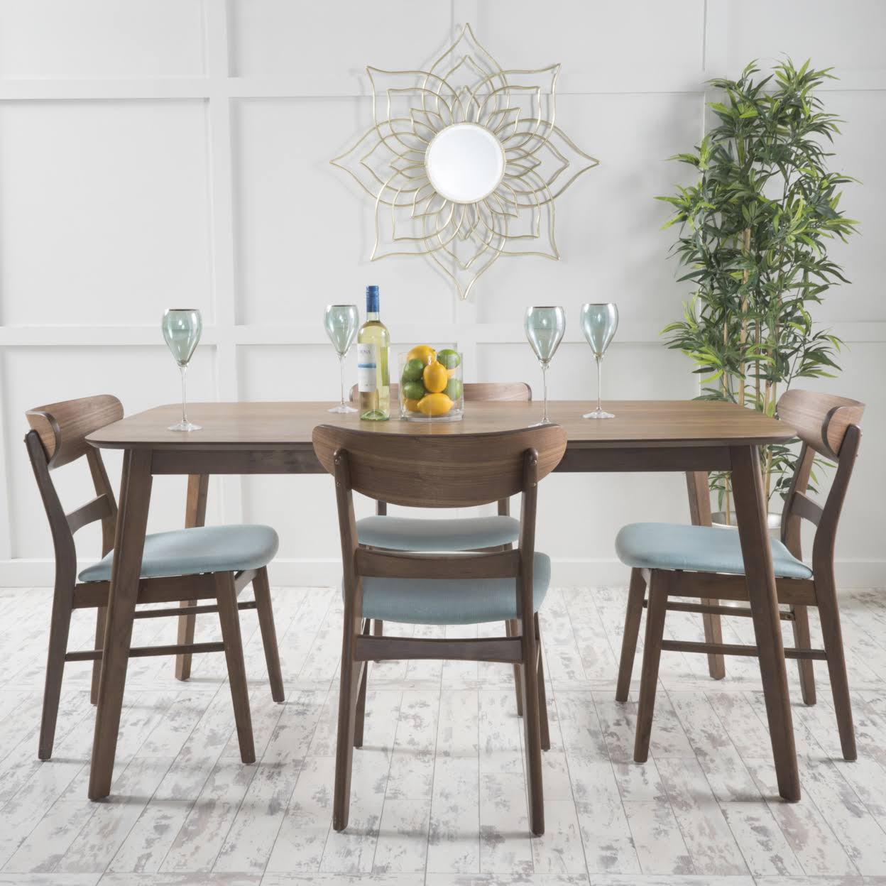 5 Piece Dining Set Natural Walnut J33411
