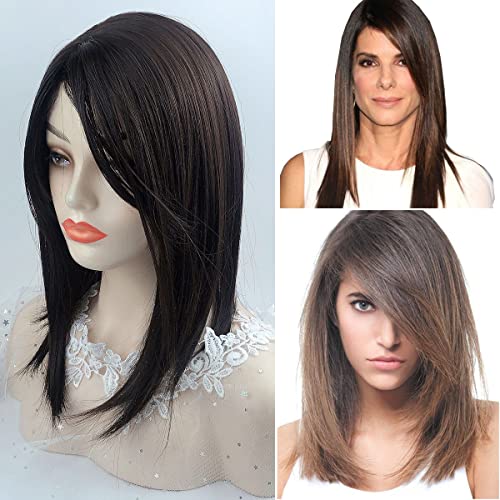 Black Brown Clip In Hair Topper With Bangs E50502
