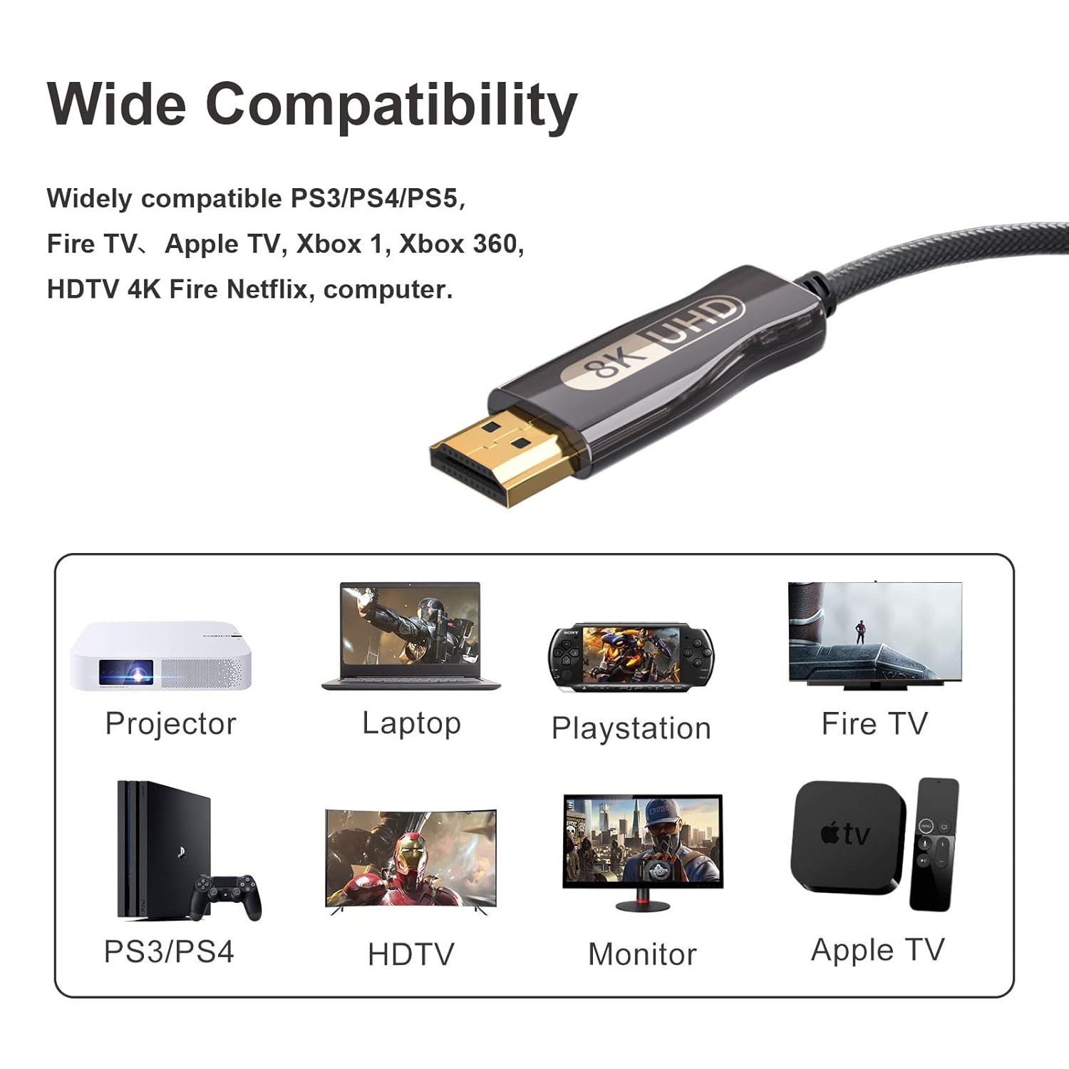 8K Fiber Optic HDMI 2.1 Cable 50ft, 48Gbps, Pack of 2 X605331
