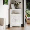 White Corner Storage Cabinet with Barn Door and Adjustable Shelf P10947