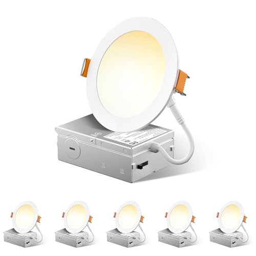 6 Pack 6 Inch Ultra-Thin LED Recessed Ceiling Light with Junction Box, Selectable 2700K/3000K/3500K/4000K/5000K, Dimmable A987650
