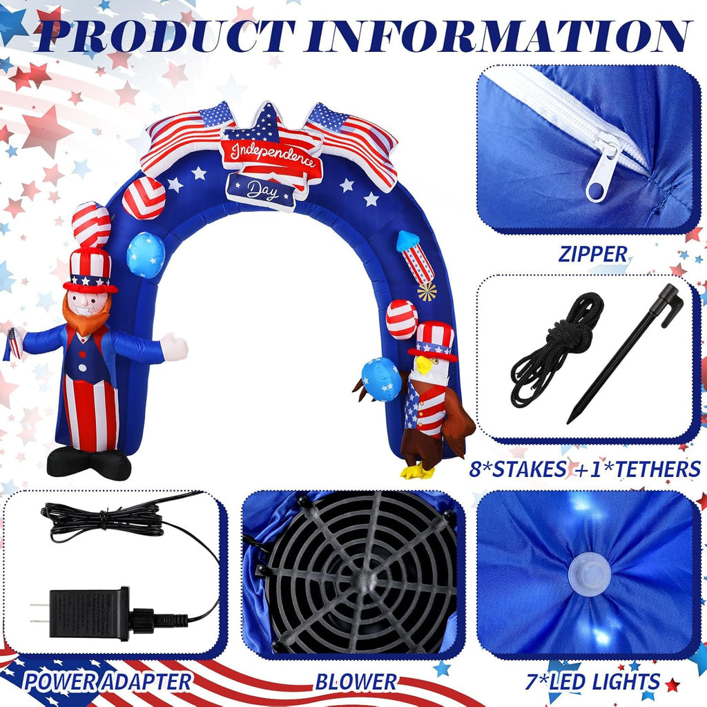 8Ft Inflatable Arch American Flag Patriotic Outdoor Decor R9411