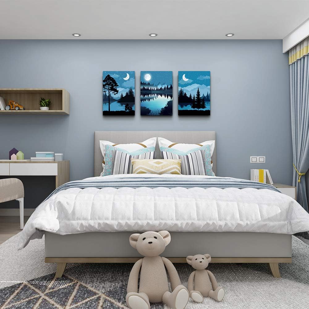 Blue Abstract Geometric Canvas Wall Art 3 Piece Framed X247957