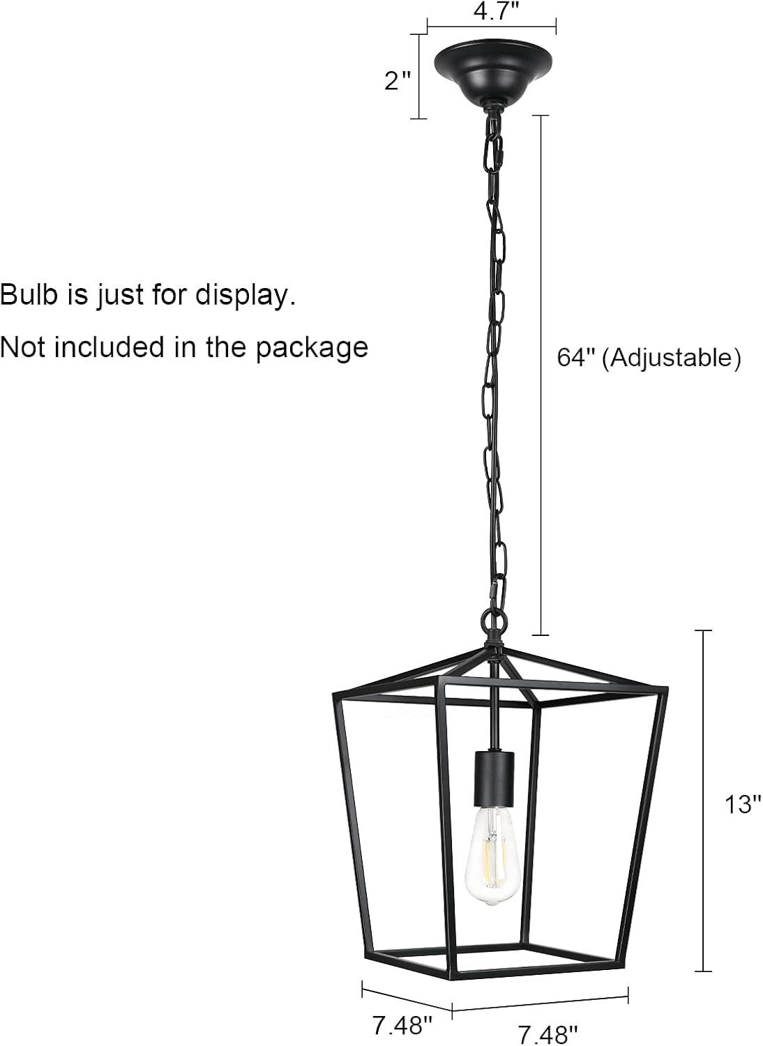 Vintage 3-Lights Black Lantern Chandelier P182040