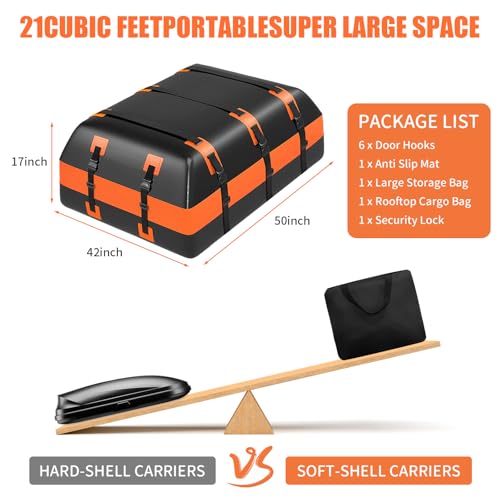 21 Cubic Feet 100% Waterproof Heavy Duty 840D Rooftop Cargo Bag with Anti-Slip Mat O992134