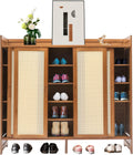 Natural Bamboo 6 Tier Shoe Cabinet with Grid Doors C741