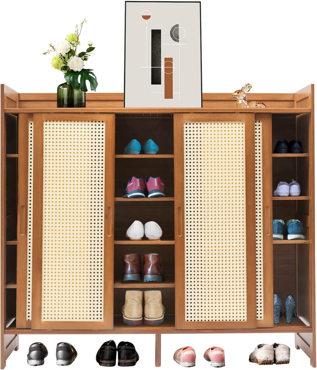 Natural Bamboo 6 Tier Shoe Cabinet with Grid Doors C741