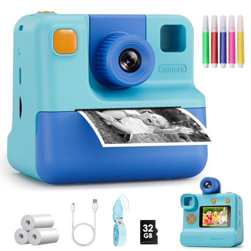 Blue FHD Selfie Digital Video Camera with 3 Rolls Print Paper & 32G Card C94480