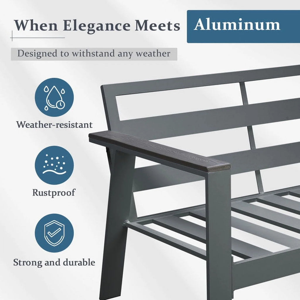 Gray 4-Seat Outdoor Aluminum Sectional Sofa with Cushions U66318