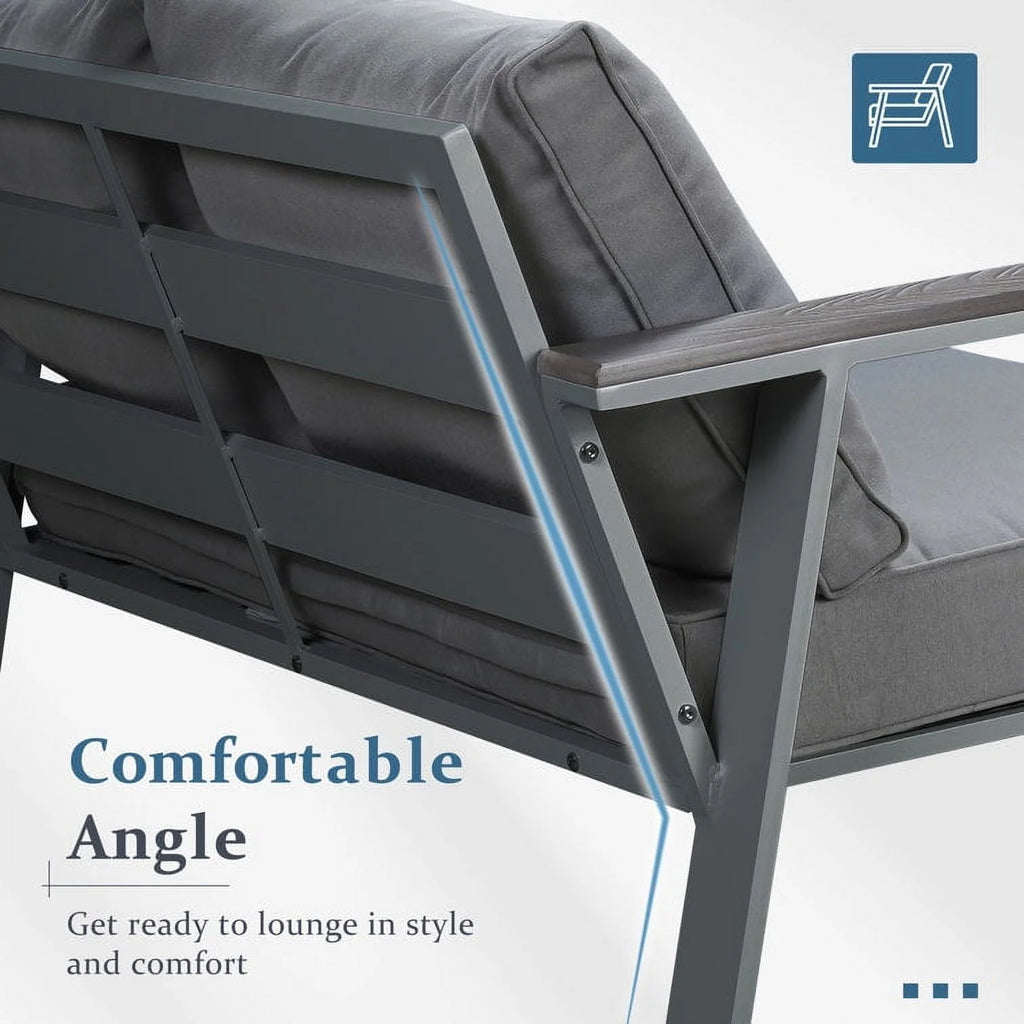 Gray 4-Seat Outdoor Aluminum Sectional Sofa with Cushions U66318