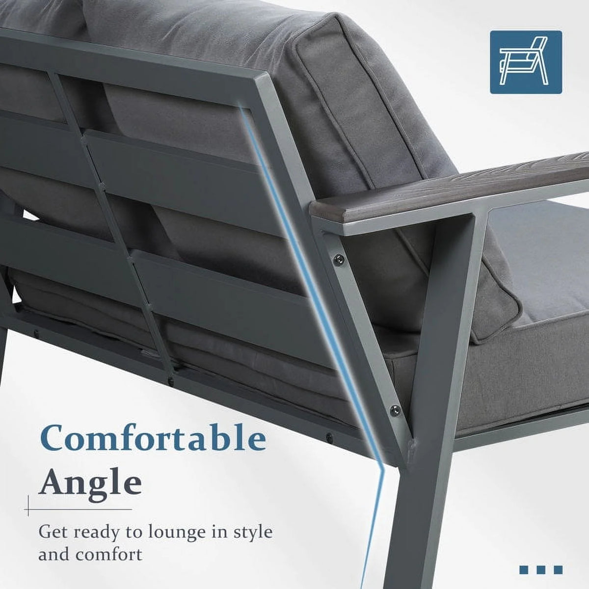 Gray 4-Seat Outdoor Aluminum Sectional Sofa with Cushions U66318