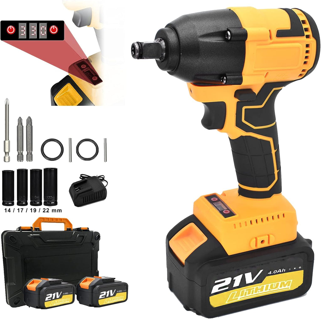Cordless Impact Wrench Set with 2 × 4.0 Ah Battery, 1/2 Inch Chuck, Brushless Motor T714