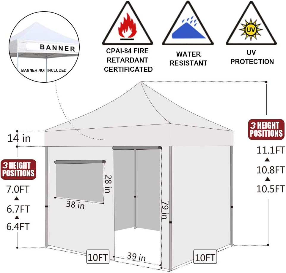 10'x10' Pop-up Canopy Tent with 4 Removable Side Walls and Roller Bag Y4785