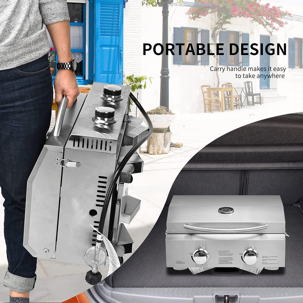 Portable Propane Gas Grill Two-Burner Outdoor BBQ Grill with Foldable Leg, 20000 BTU E53634
