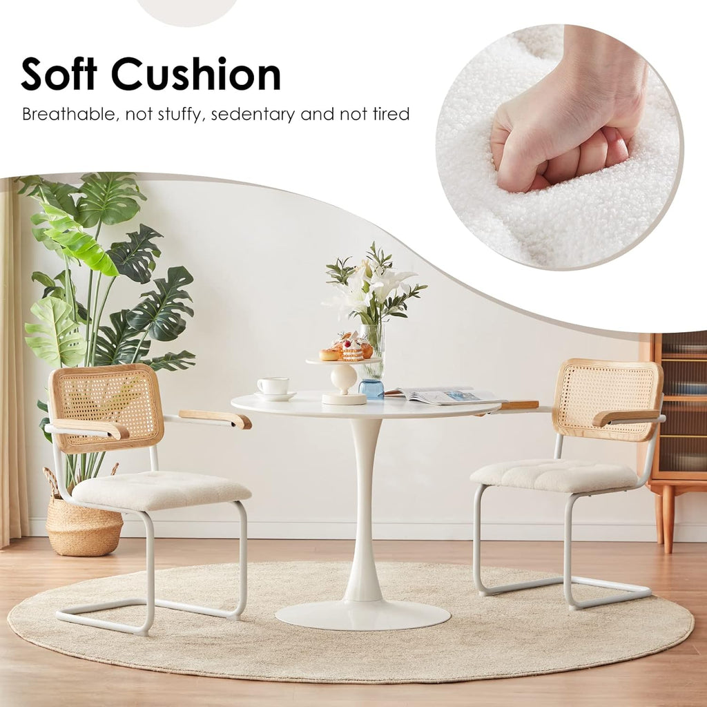White Teddy Velvet Dining Chairs Set of 2 with Armrest P604069