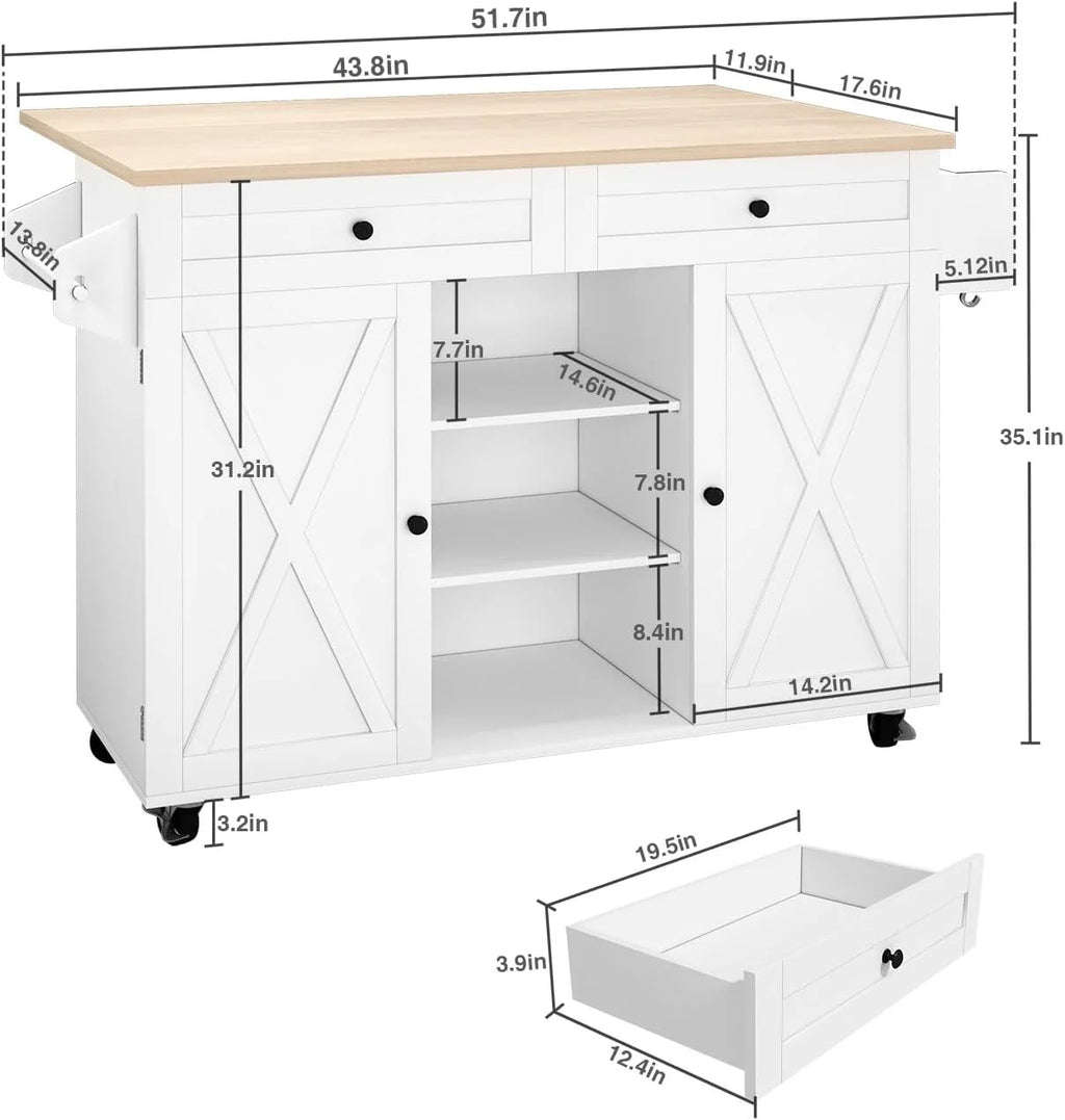 White Kitchen Island with Storage and Drop Leaf P440300