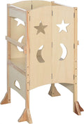Natural Wood Foldable Toddler Tower Helper Stool J654502
