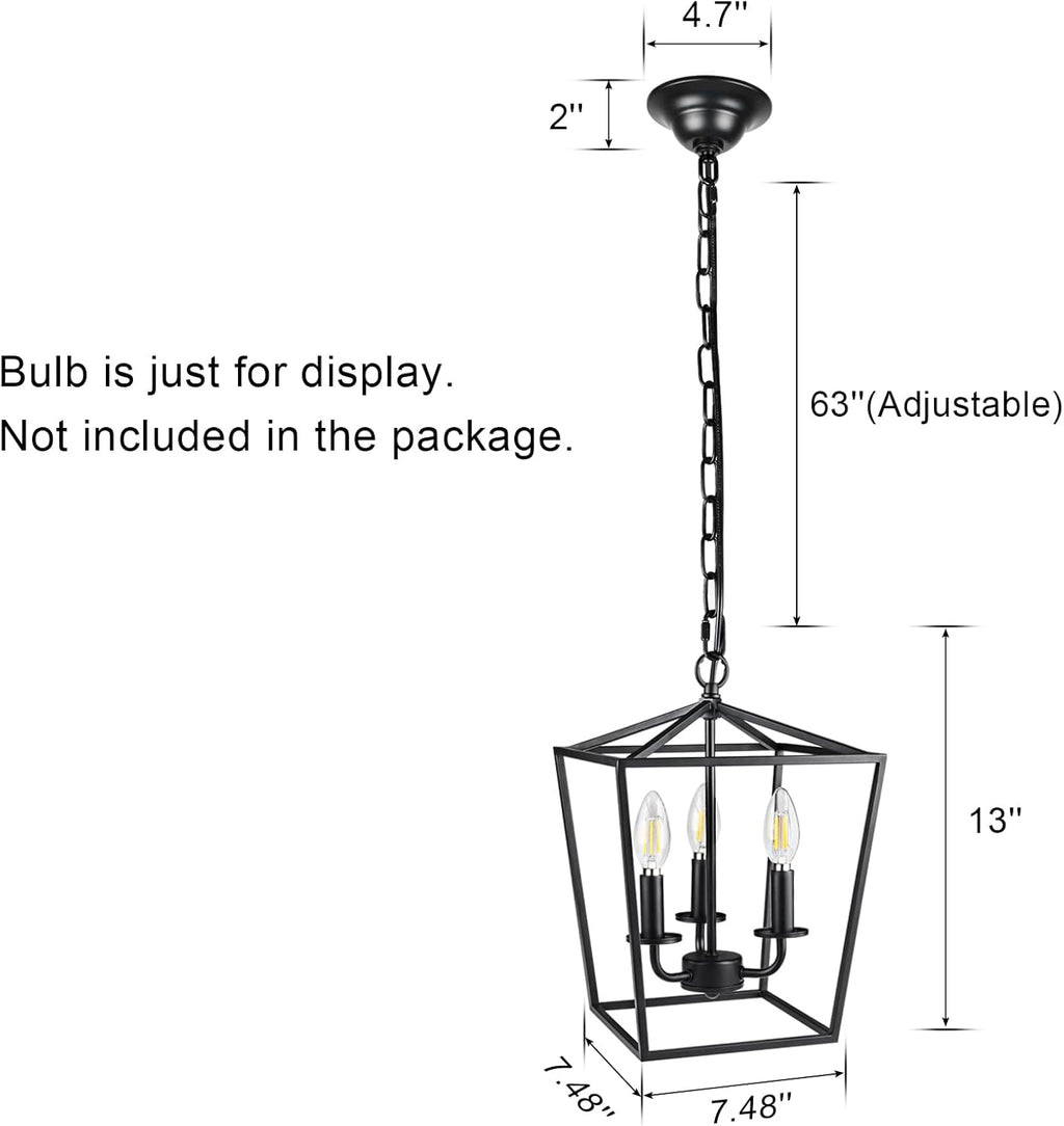 Vintage 3-Lights Black Lantern Chandelier P182040