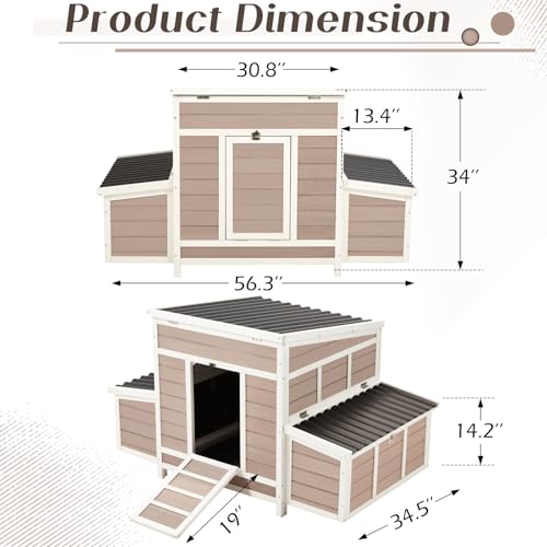56" Large Wooden Chicken Coop with 6 Nesting Boxes F670