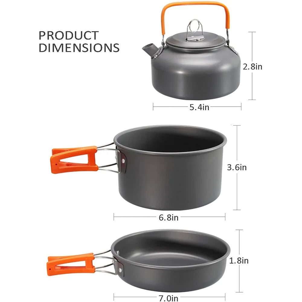 15 Pc Portable Aluminium Camping Cookware Set with Anti-Stick Kettle V1278