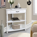 Triangle Side Table with Drawer and Storage Shelves (Milk White) S6147