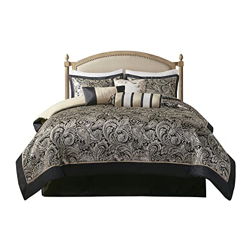 Black 7 Piece Cal King Faux Silk Down Alternative Comforter Set E16592