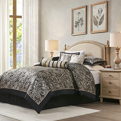 Black 7 Piece Cal King Faux Silk Down Alternative Comforter Set E16592