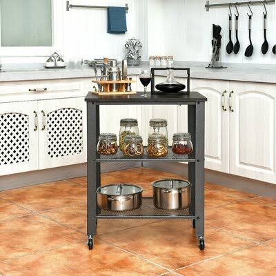 Silver Black Serving Bar Cart D6514