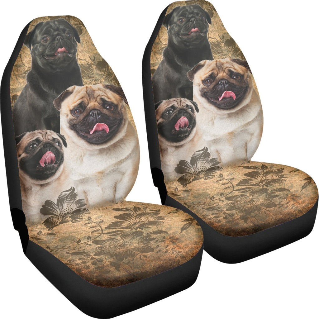 Pug Dog Floral Print Seat Covers, Set of 2 Pcs S62163