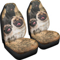 Pug Dog Floral Print Seat Covers, Set of 2 Pcs S62163
