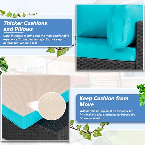 5 Pieces PE Wicker Outdoor Sectional Sofa with Glass Coffee Table C45938