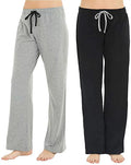 2 Pack Pajama Pants, Soft Lightweight Sleep Pj Bottoms, Black/Light Grey Mel, L S3848