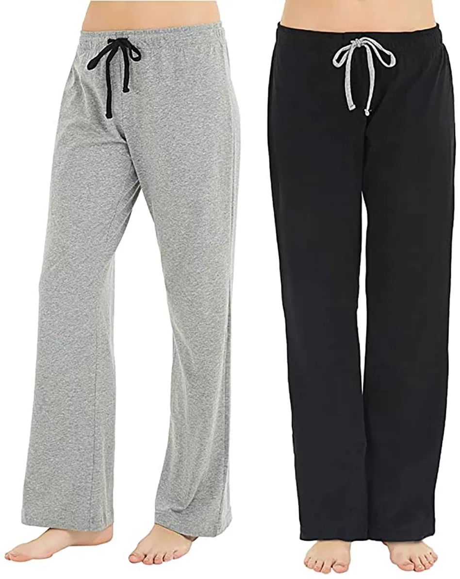 2 Pack Pajama Pants, Soft Lightweight Sleep Pj Bottoms, Black/Light Grey Mel, L S3848