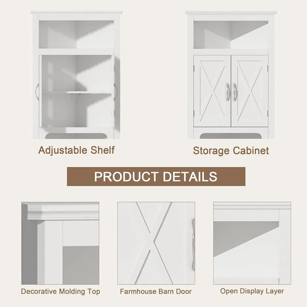 White Corner Storage Cabinet with Barn Door and Adjustable Shelf P10947