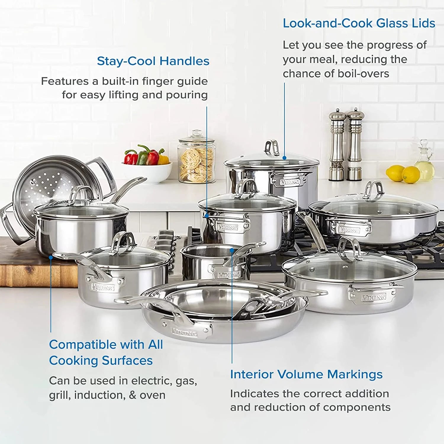 17pc Stainless Steel Cookware Set with Glass Lids E1200