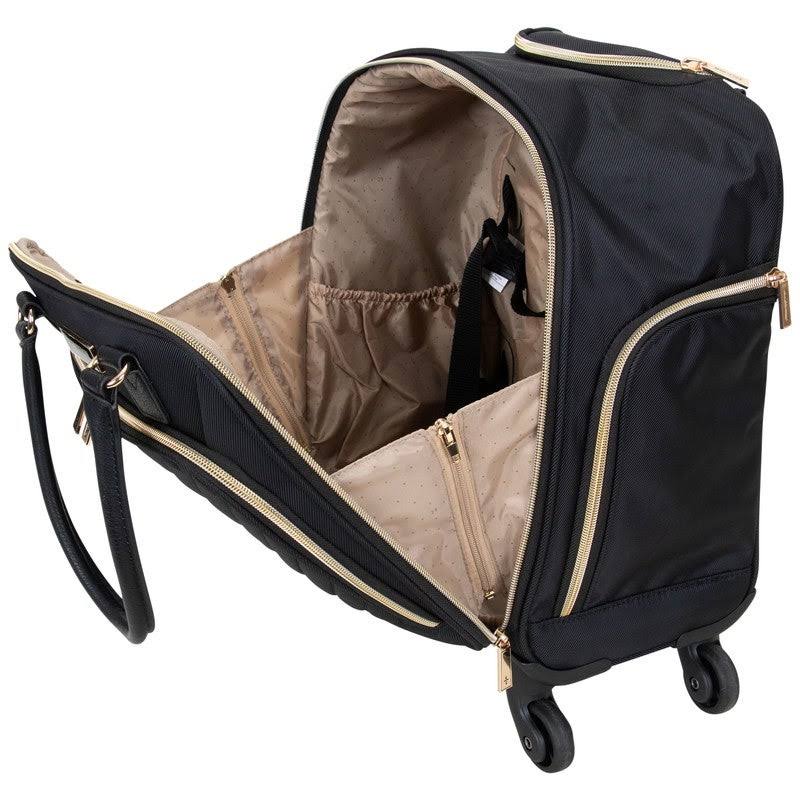 Olive Chevron Quilted 4-Wheel Spinner Carry-On Suitcase T148