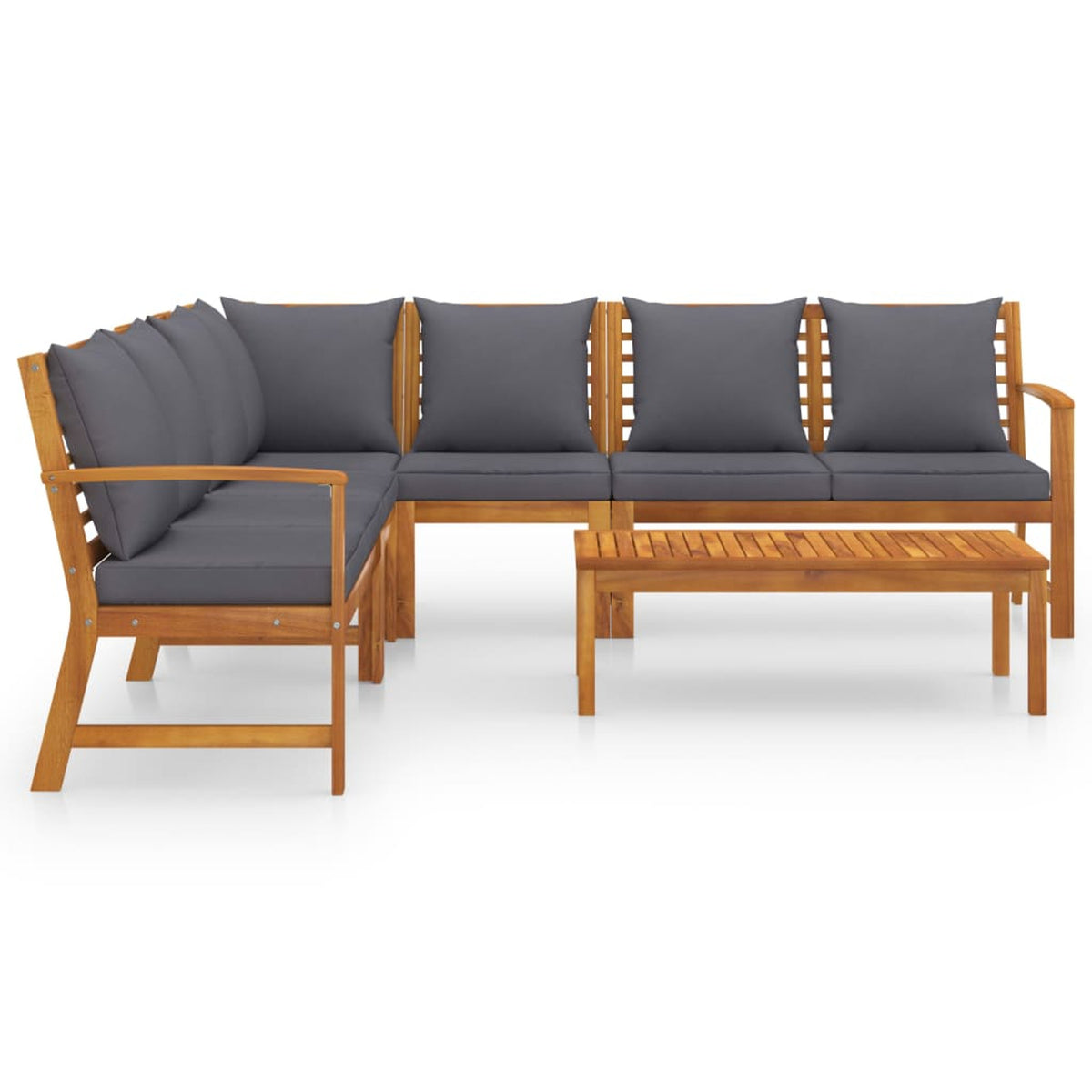 6 Piece Patio Lounge Set with Cushions Acacia Wood Outdoor Sectional Set E686