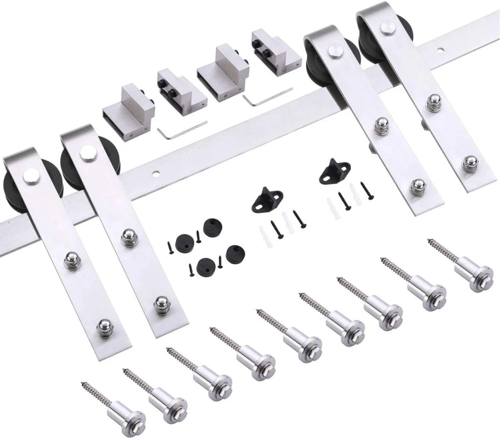 Double Barn Door 36 x 80 inches with Frosted Glass Stainless Steel Rail Hangers E5615