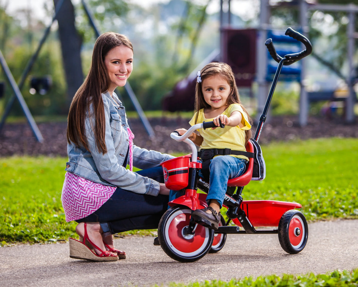 Red & White Toddler Tricycle with Push/Steer Handle Y376