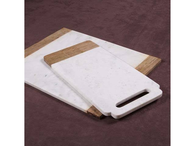 Natural White Marble Mango Wood Handled Board and Pastry Board Set K103414