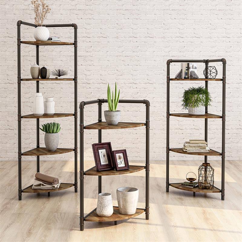 Industrial Wood 3-Tier Bookcase in Sand Black B1991