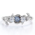 Three Stone Engagement Ring with Princess Cut Salt and Pepper Diamond and Moissanite Q993146