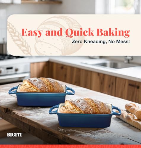 Blue Enameled Cast Iron Bread Loaf Pan with Lid 3.4QT 9x5 Inch F216555