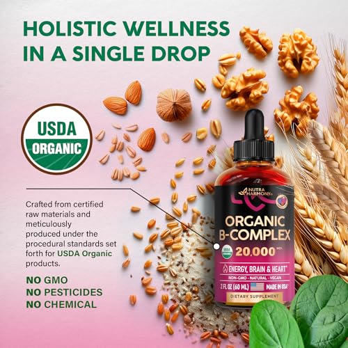 USDA Organic Vitamin B12 Sublingual Drops 5000 mcg Liquid Vegan Methylcobalamin 2 fl oz T447
