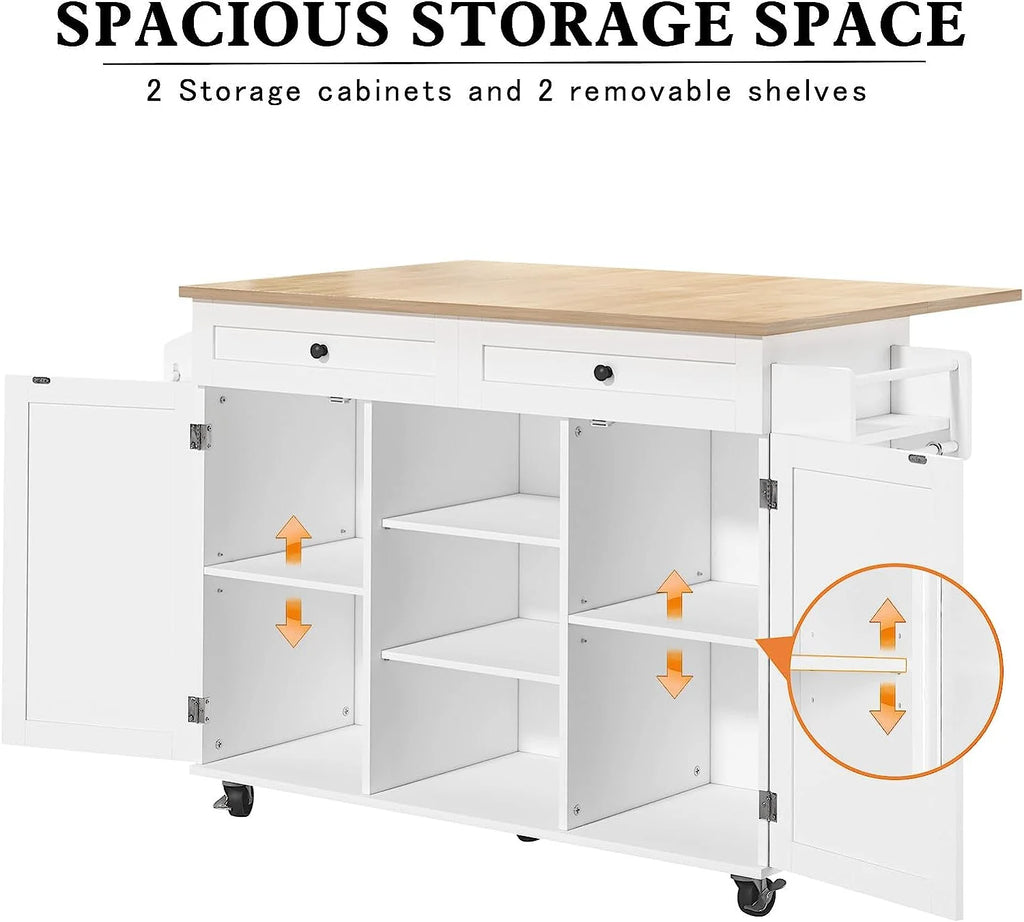 White Kitchen Island with Storage and Drop Leaf P440300